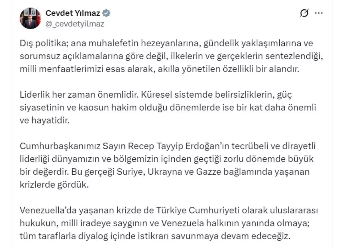 Cevdet Yılmaz: Venezuela halkının yanında olmaya devam edeceğiz